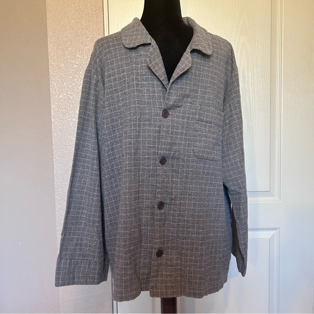 Nordstrom Gray Plaid‎ Flannel Shirt Jacket Size Large Made in Hong Kong